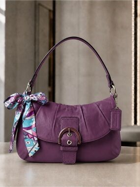 💜RARE! Coach SoHo Tabby Purple Leather Shoulder Bag with Scarf Accent